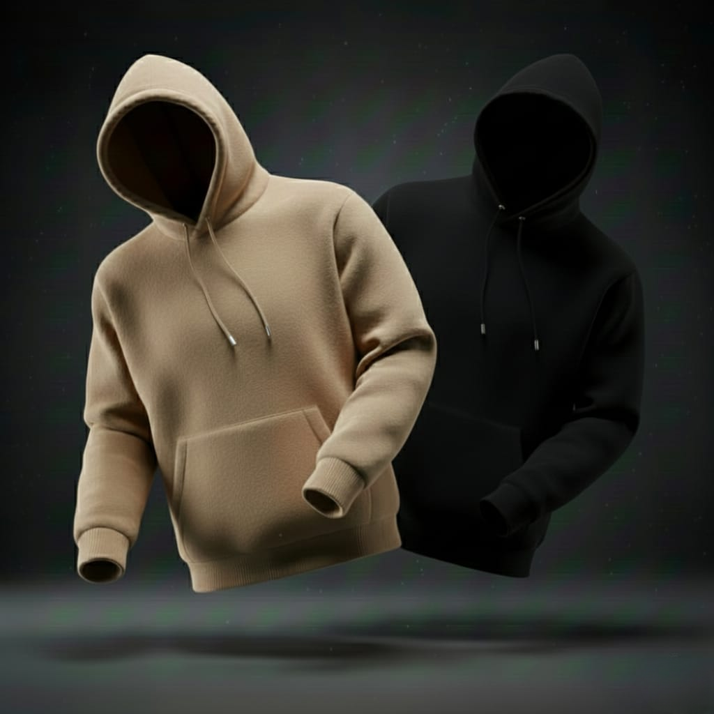 Pack of 2 Premium Hoodies – Combo (Beige & Black)