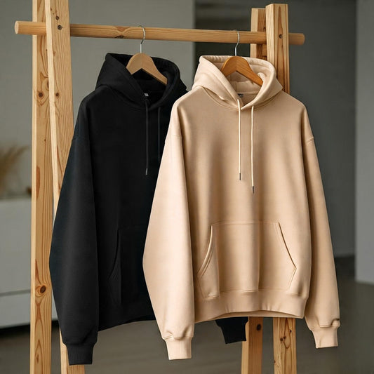 Pack of 2 Premium Hoodies – Ultimate Comfort & Style Combo (Black & Beige)
