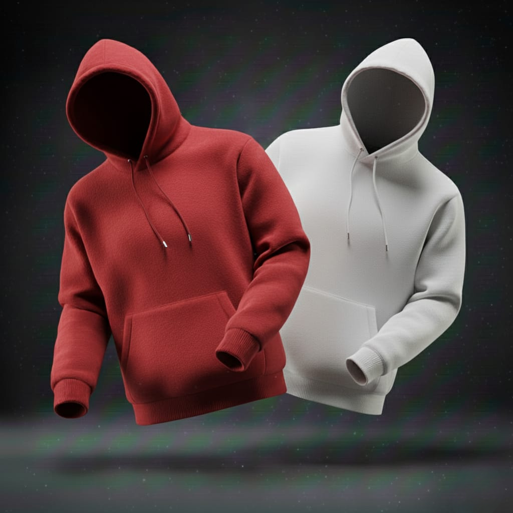 Pack of 2 Premium Hoodies – Combo (White & Red)