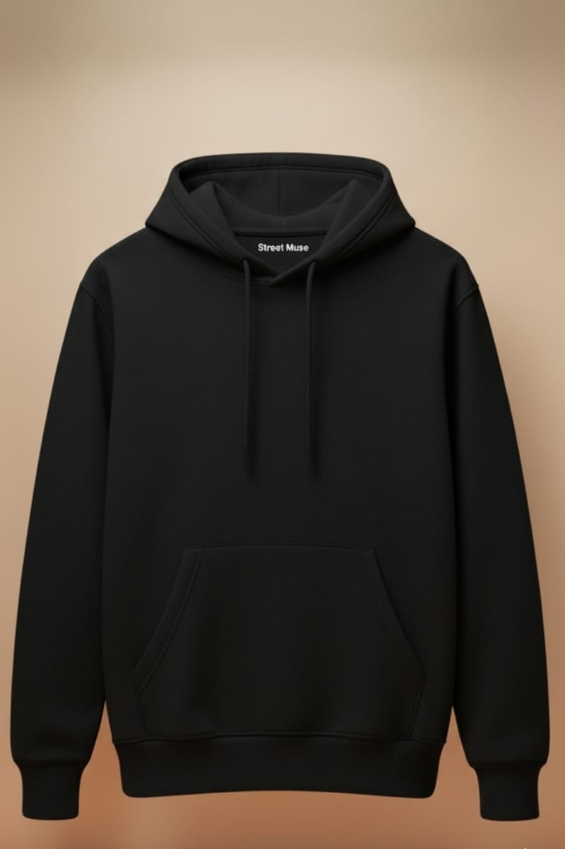 Premium 5-Thread Fleece Hoodie – Black
