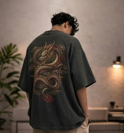 Men’s “CRIMSON DRAGON” Graphic Printed T-Shirt – Premium Cotton | Regular & Oversized Fit
