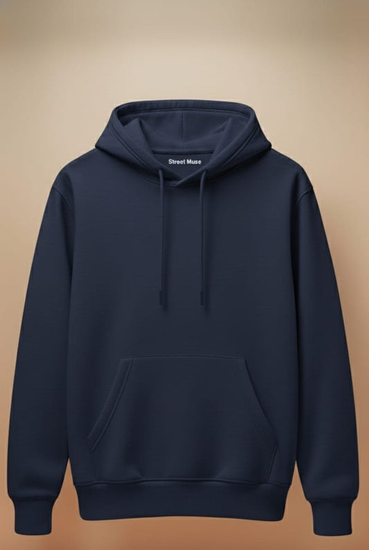 Premium 5-Thread Fleece Hoodie – Navy Blue
