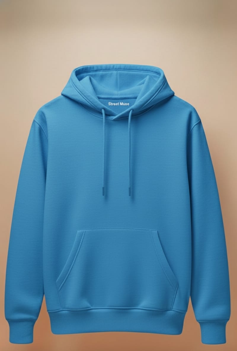 Premium 5-Thread Fleece Hoodie –Sky blue