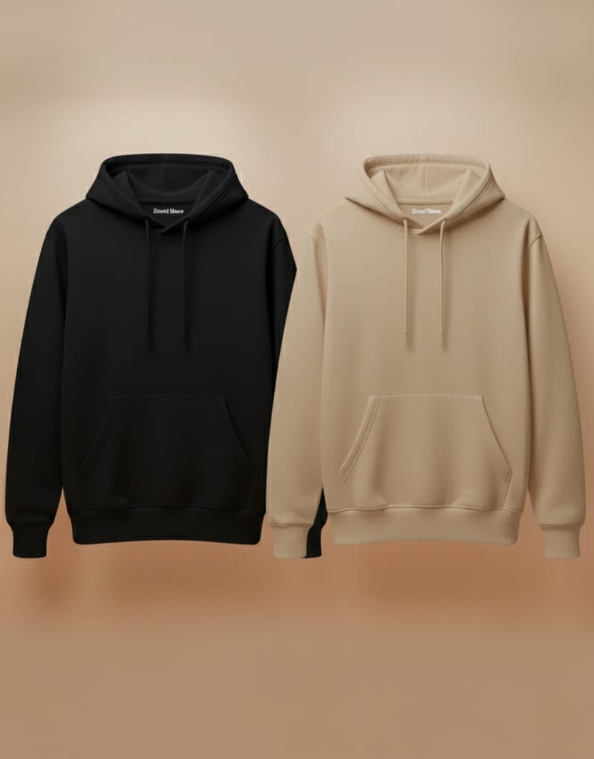 Pack of 2 Premium Hoodies – Combo (Beige & Black)
