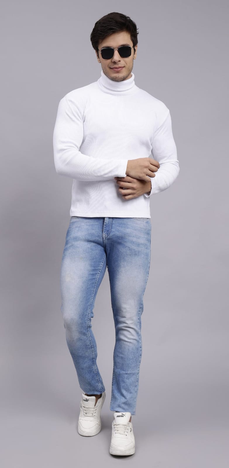 Mens Solid Black & White Turtle Neck Rib Sweater | Basic High Neck Sweater | Plain Jumper ( Pack Of 2 )