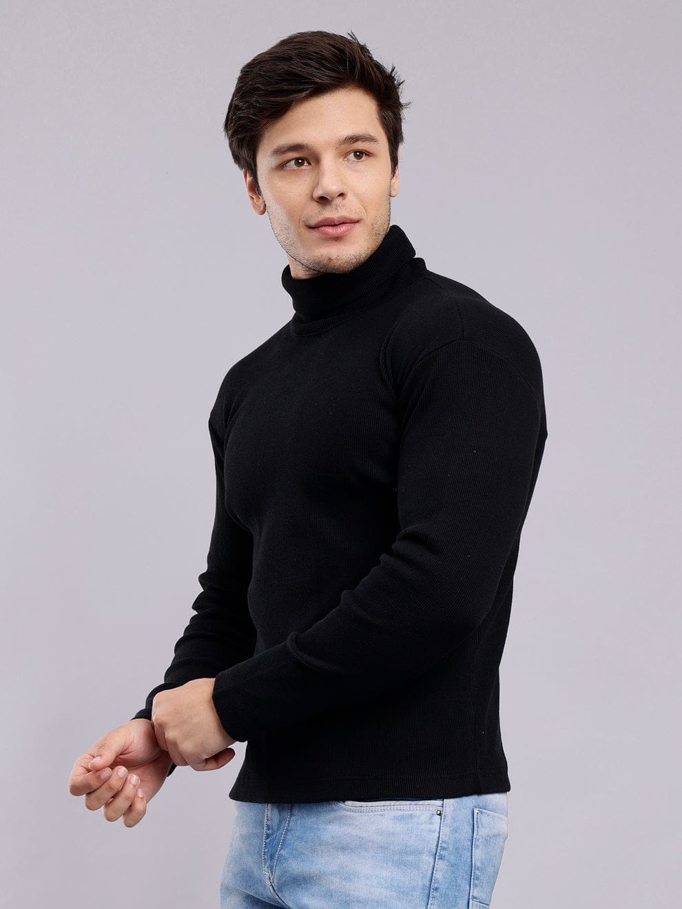 Mens Solid Black & White Turtle Neck Rib Sweater | Basic High Neck Sweater | Plain Jumper ( Pack Of 2 )