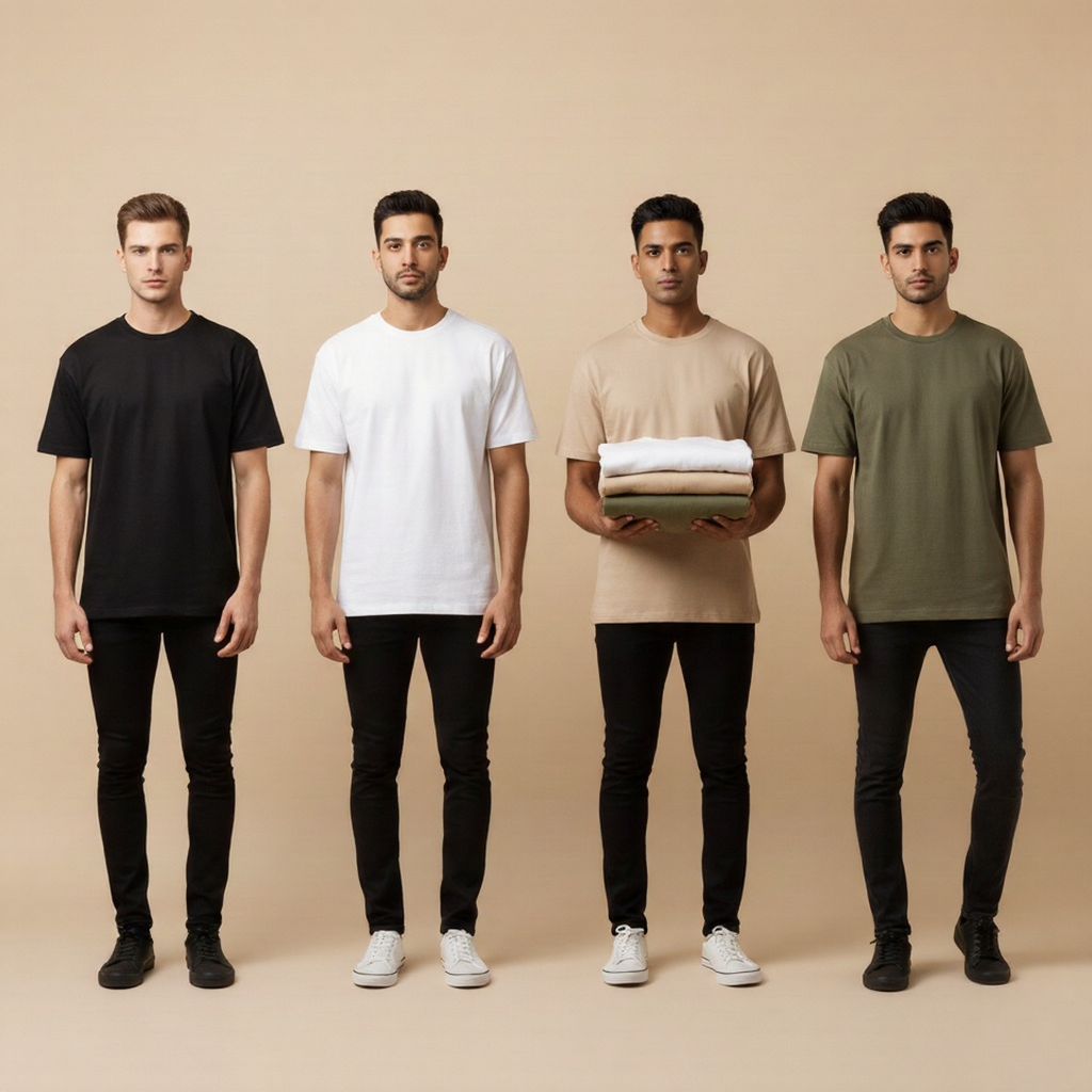 Pack of 4 Oversized t-shirt  (black, white, beige and olive)