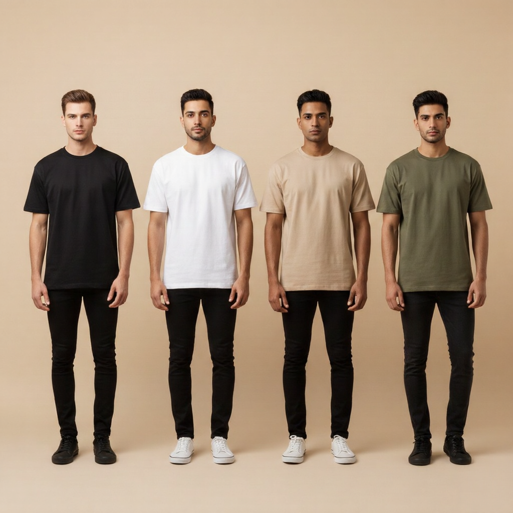 Pack of 4 Oversized t-shirt  (black, white, beige and olive)