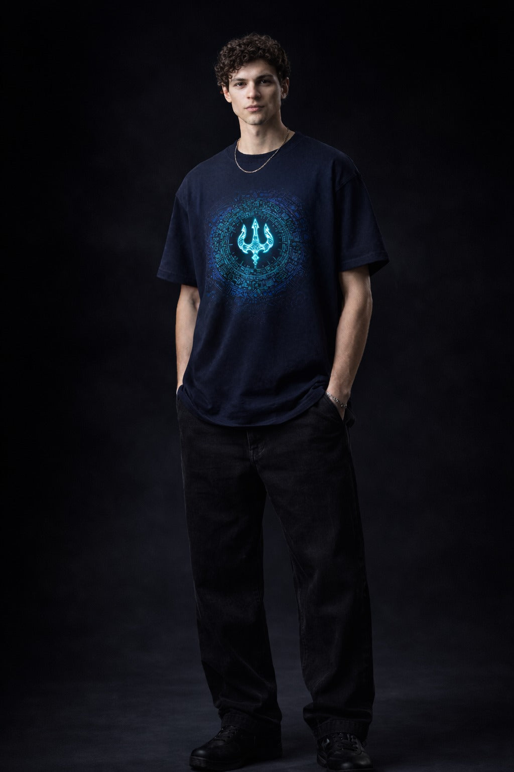 Men’s “Divy Trishul Tee” Graphic Printed T-Shirt – Premium Cotton | Regular & Oversized Fit