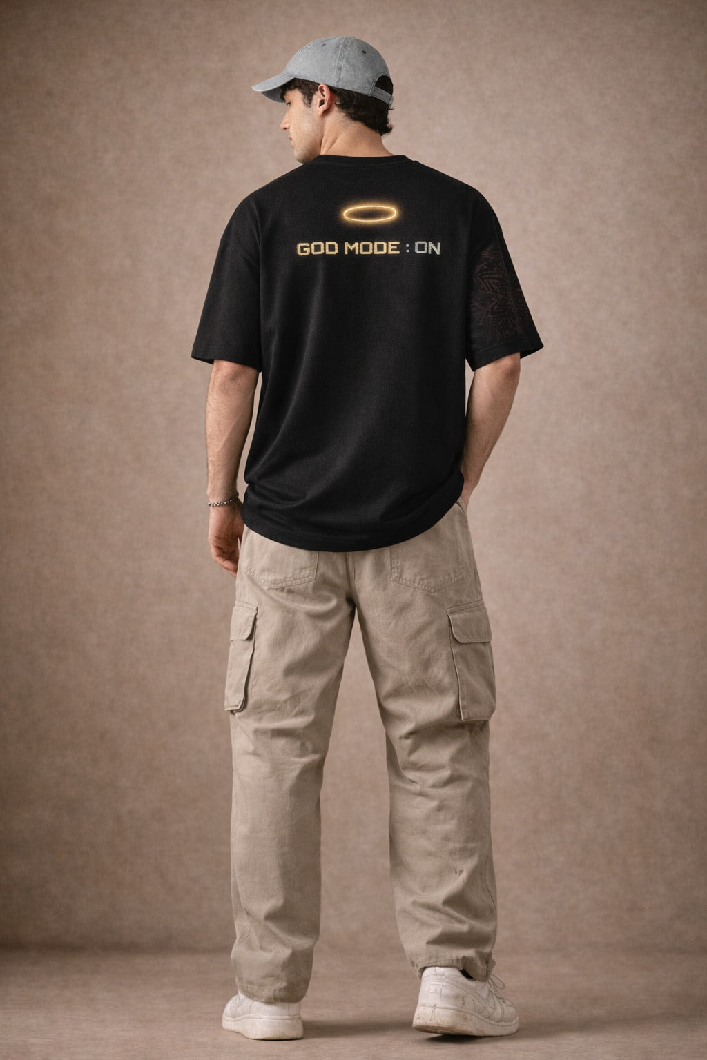 Men’s “GOD MODE ON” Graphic Printed T-Shirt – Premium Cotton | Regular & Oversized Fit