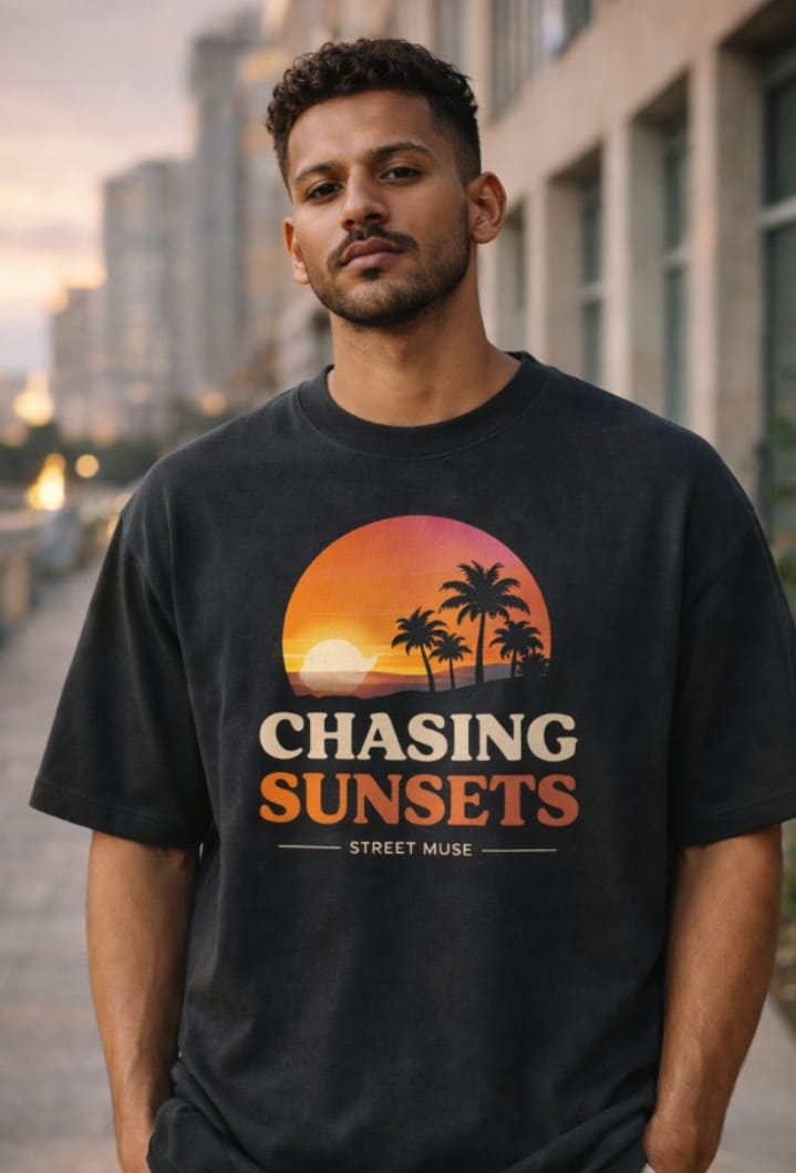 Men’s “Sunset Muse” Graphic Printed T-Shirt – Premium Cotton | Regular & Oversized Fit