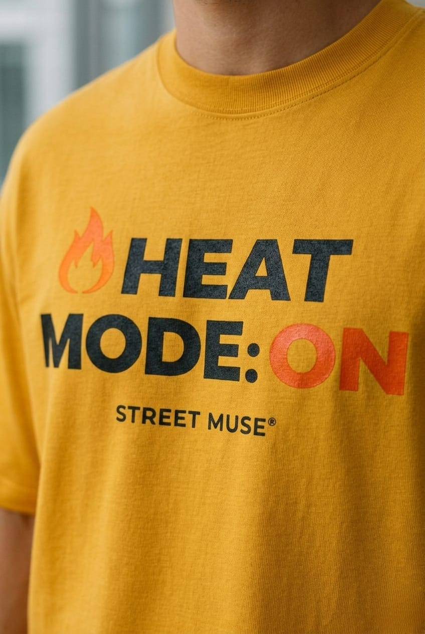 Men’s “HEAT MODE” Graphic Printed T-Shirt – Premium Cotton | Regular & Oversized Fit