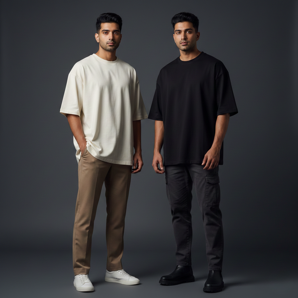 Pack of 2 Oversized t-shirt  (ivory and jet black)