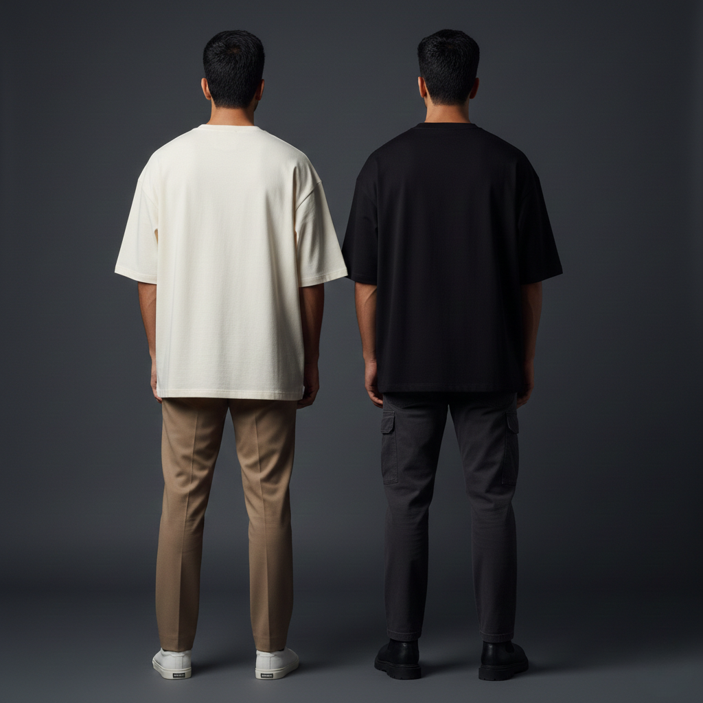 Pack of 2 Oversized t-shirt  (ivory and jet black)