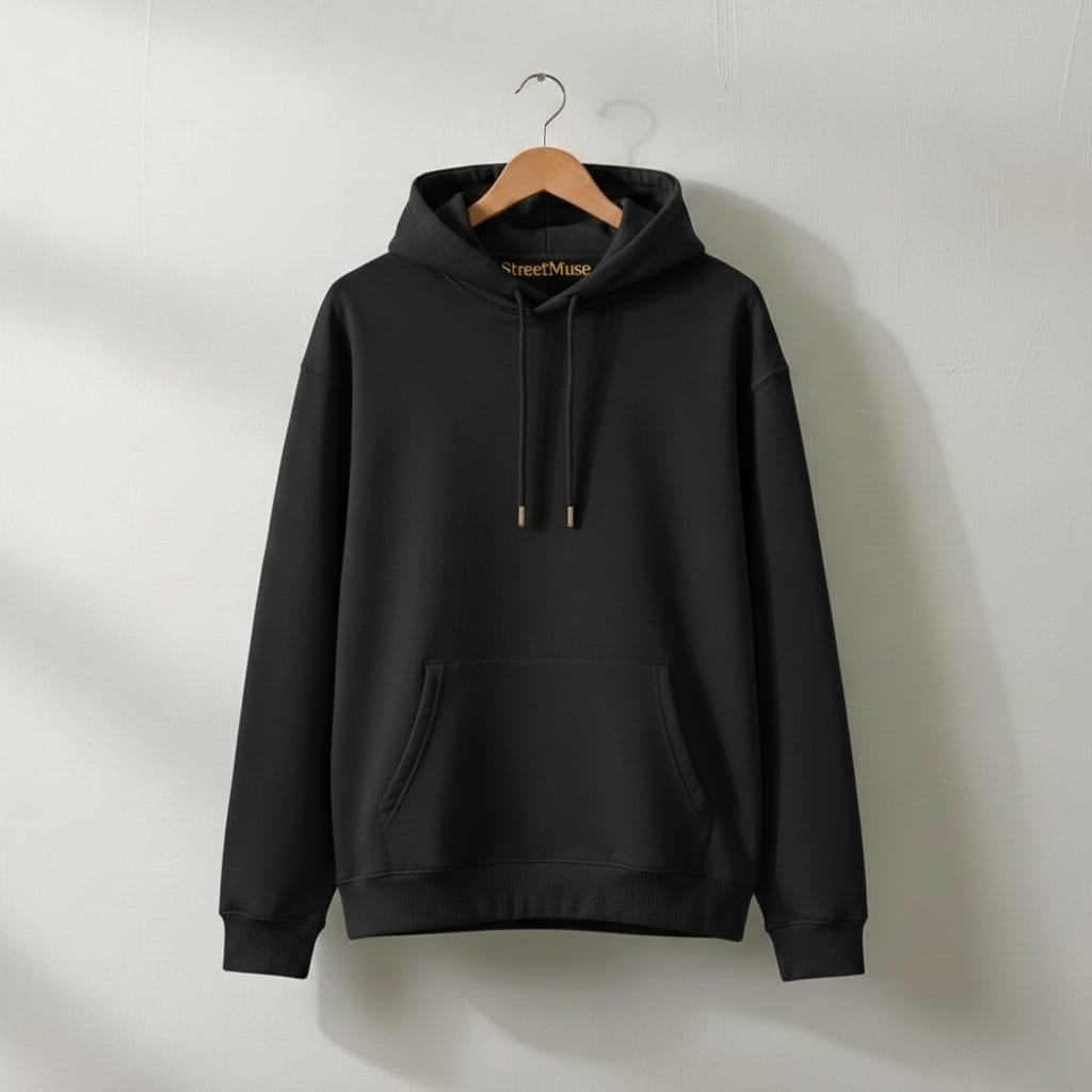 Premium 3-Thread Fleece Hoodie (Black)