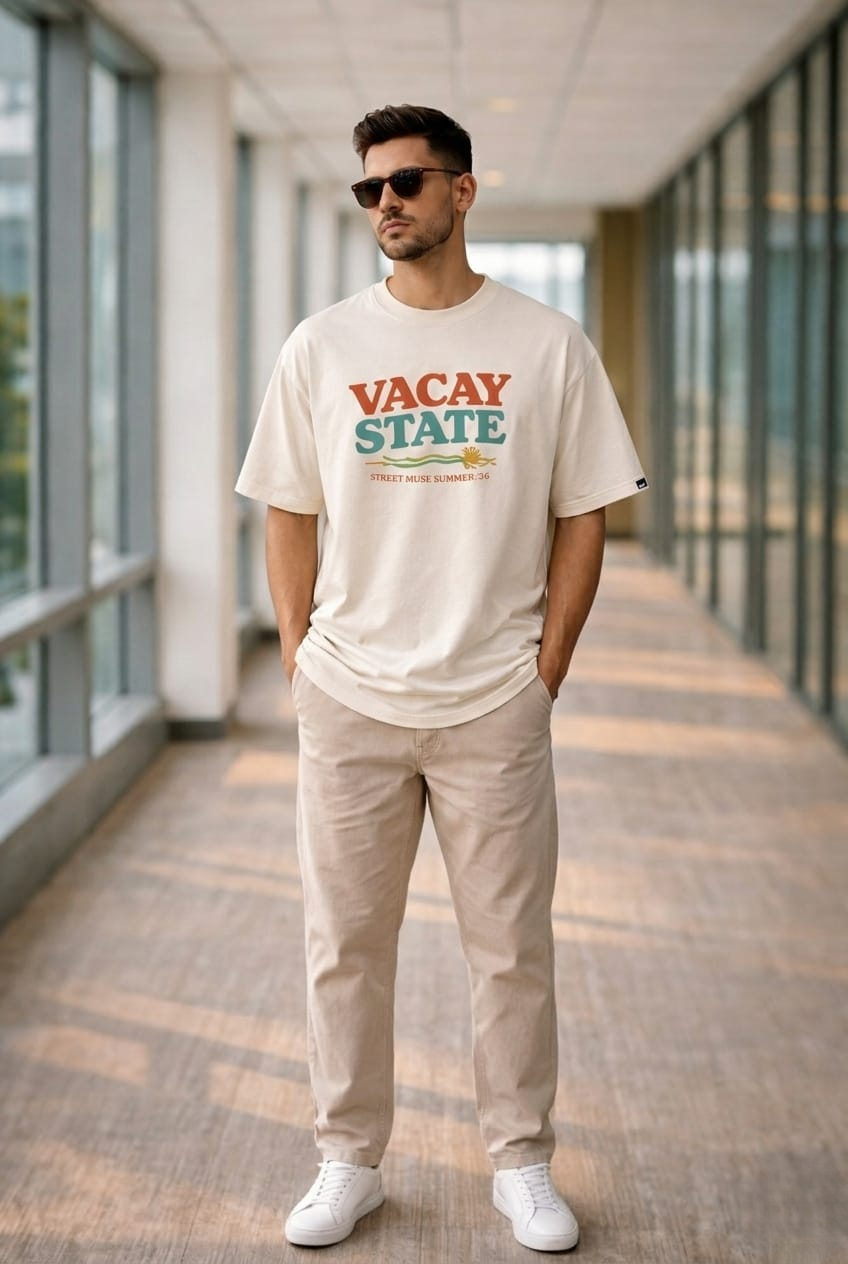 Men’s “Vacay State Summer” Graphic Printed T-Shirt – Premium Cotton | Regular & Oversized Fit