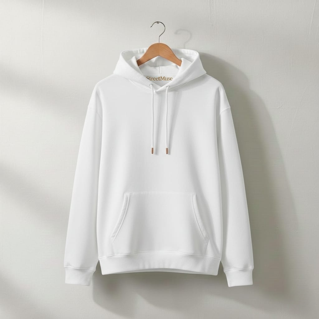 Premium 3-Thread Fleece Hoodie (White)