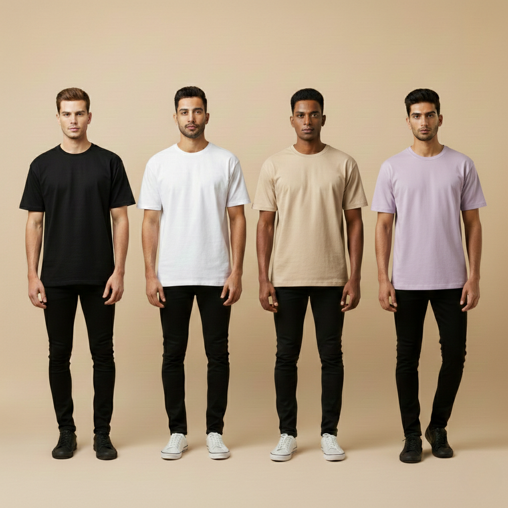 Pack of 4 Oversized t-shirt  (black, white, beige, lavender)