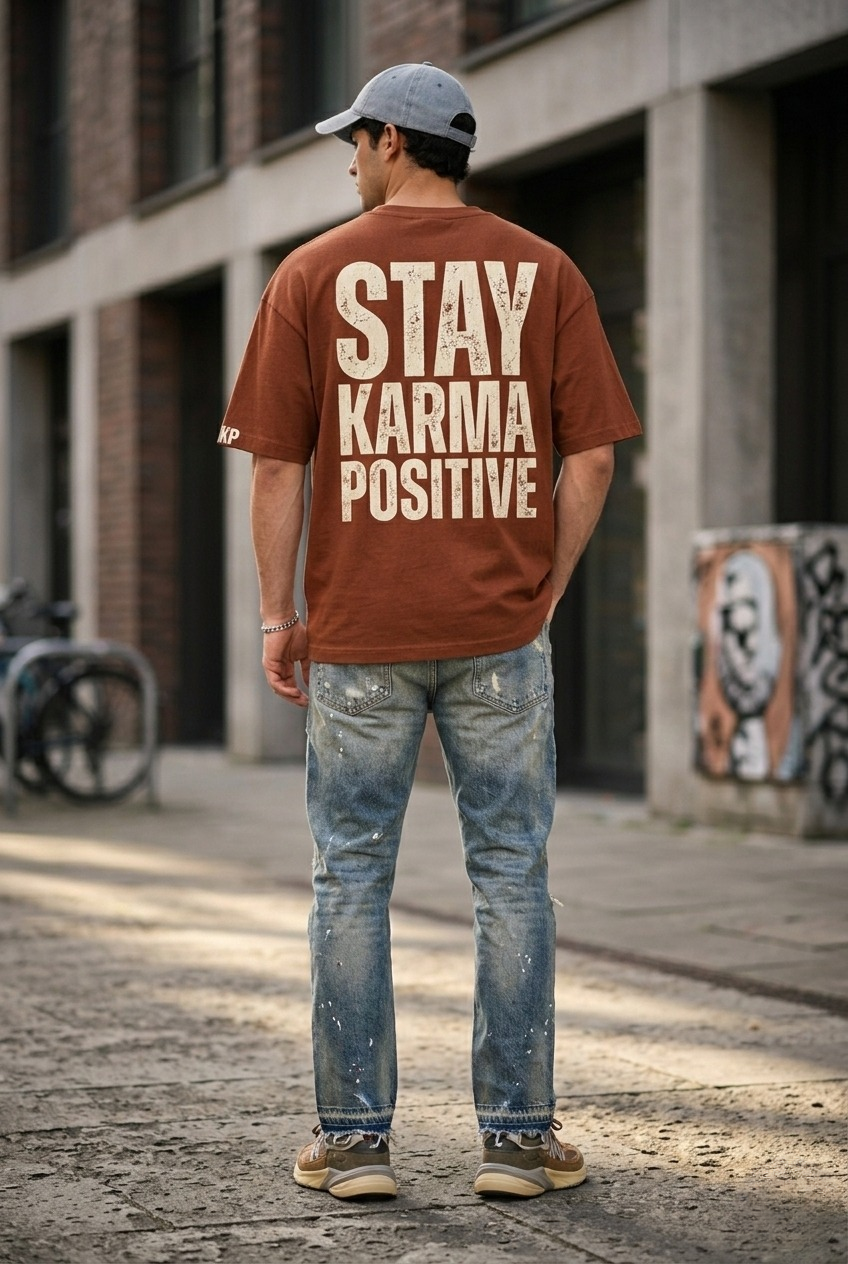Men’s “Karma Positive” Graphic Printed T-Shirt – Premium Cotton | Regular & Oversized Fit