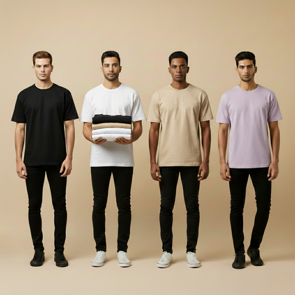 Pack of 4 Oversized t-shirt  (black, white, beige, lavender)