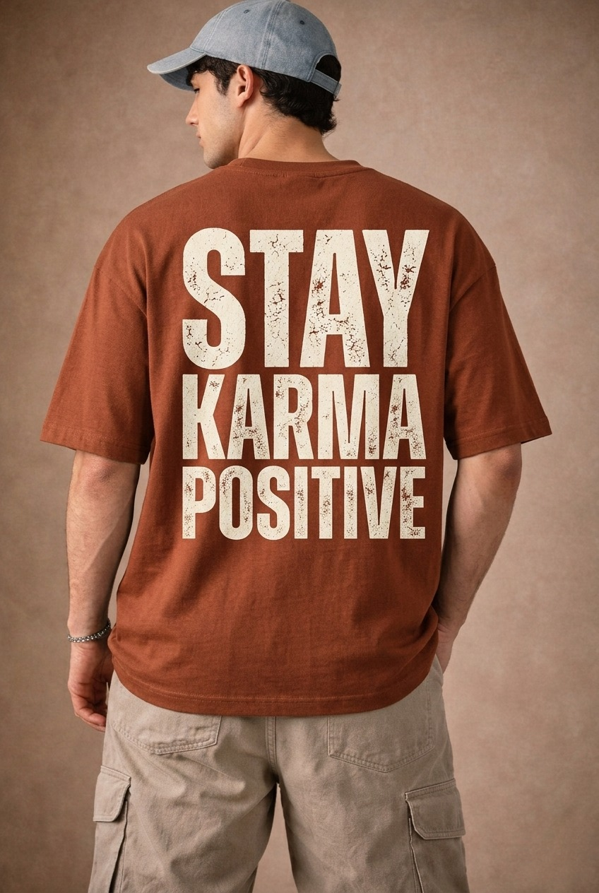 Men’s “Karma Positive” Graphic Printed T-Shirt – Premium Cotton | Regular & Oversized Fit