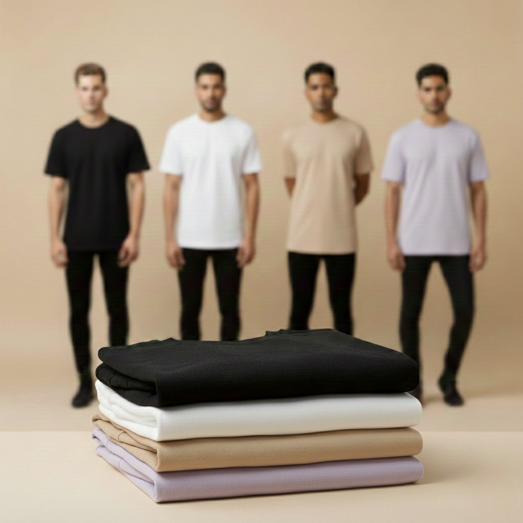 Pack of 4 Oversized t-shirt  (black, white, beige, lavender)