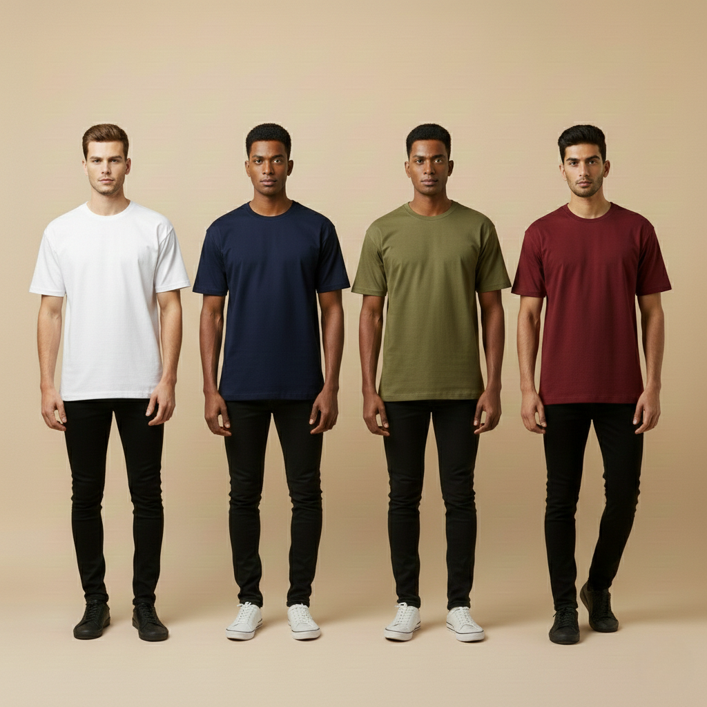 Pack of 4 Oversized t-shirt  (white, navy, olive, maroon)