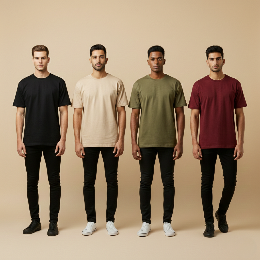 Pack of 4 Oversized t-shirt  (BLACK, BEIGE, OLIVE, MAROON)