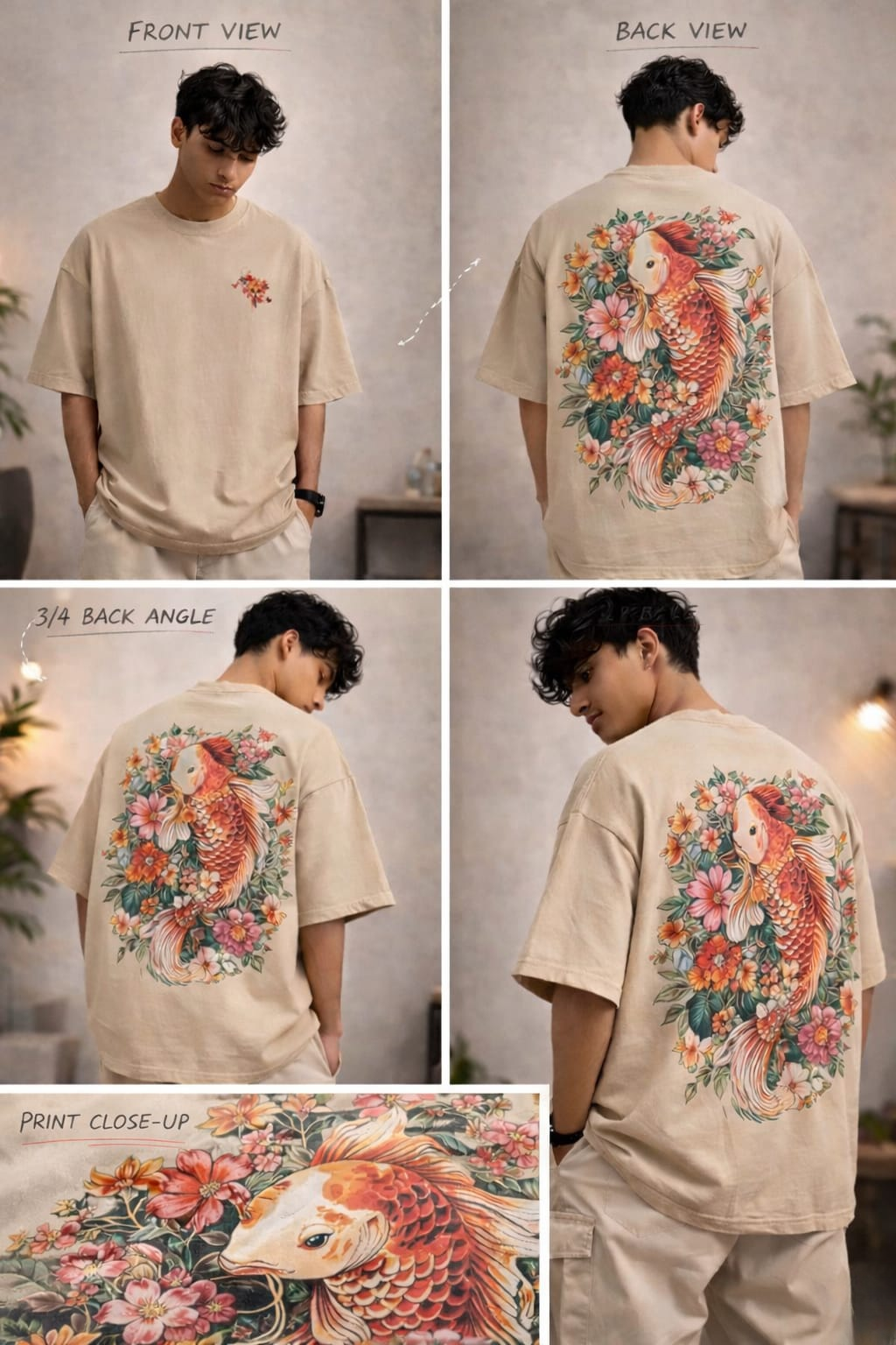 Men’s “Koi Blossom” Graphic Printed T-Shirt – Premium Cotton | Regular & Oversized Fit