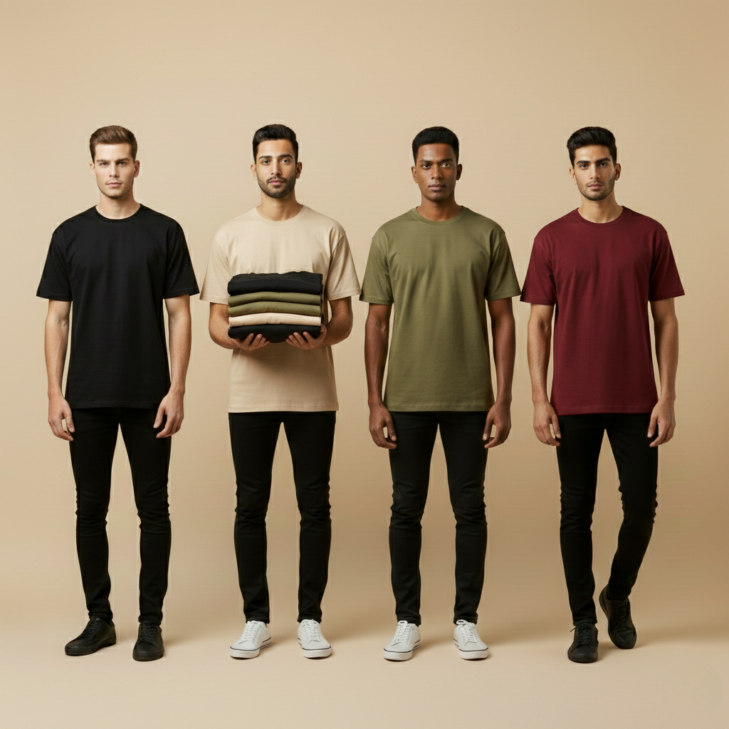 Pack of 4 Oversized t-shirt  (BLACK, BEIGE, OLIVE, MAROON)