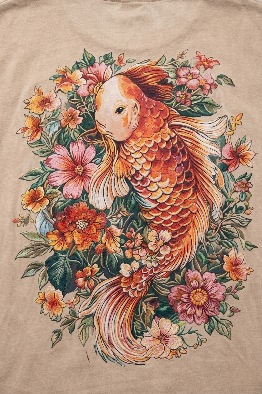 Men’s “Koi Blossom” Graphic Printed T-Shirt – Premium Cotton | Regular & Oversized Fit