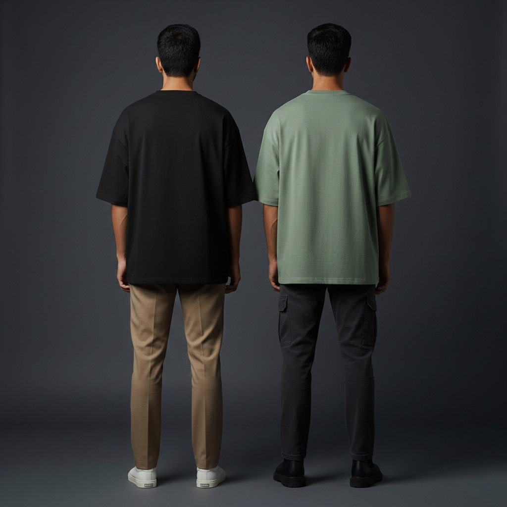 Pack of 2 Oversized t-shirt  (black and sage green)