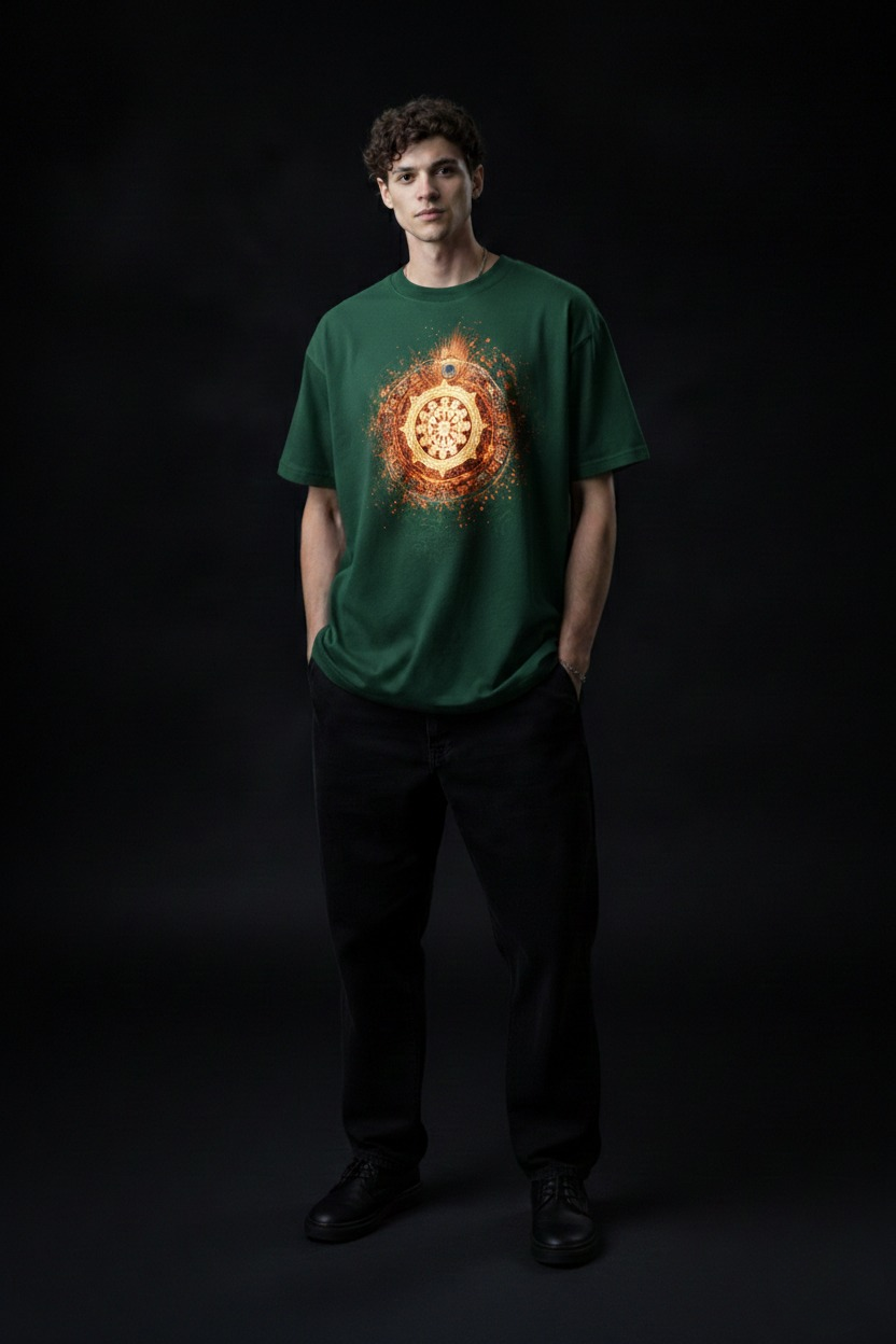 Men’s “Sudarshan Chakra Aura” Graphic Printed T-Shirt – Premium Cotton | Regular & Oversized Fit