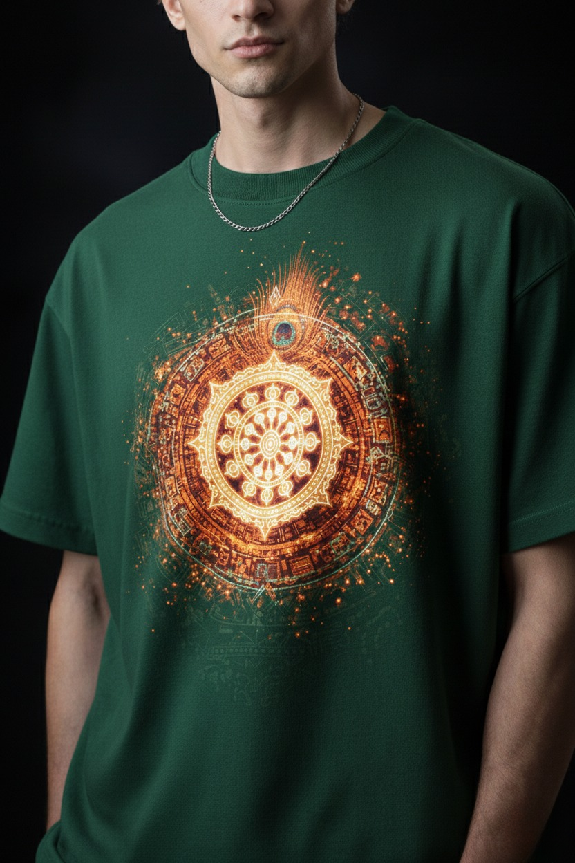 Men’s “Sudarshan Chakra Aura” Graphic Printed T-Shirt – Premium Cotton | Regular & Oversized Fit