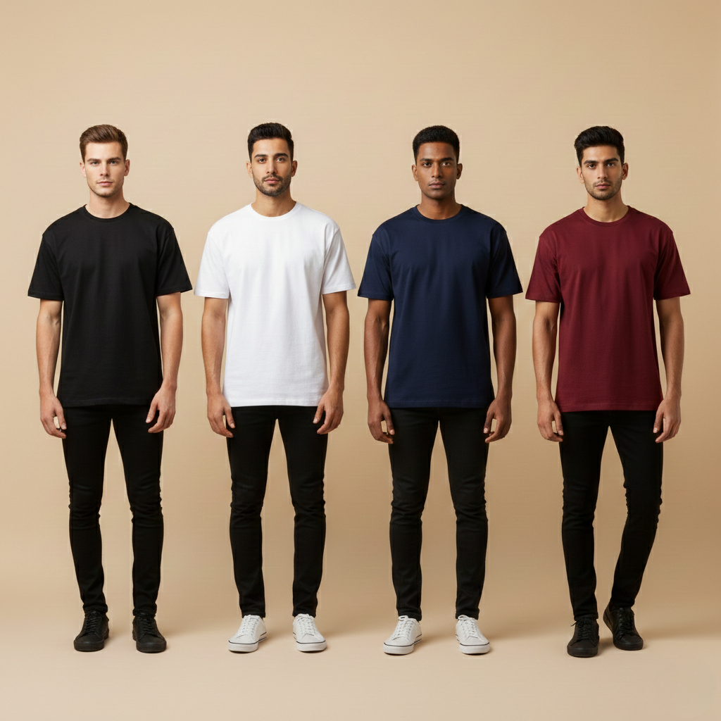 Pack of 4 Oversized t-shirt  (black, white, navy, maroon)