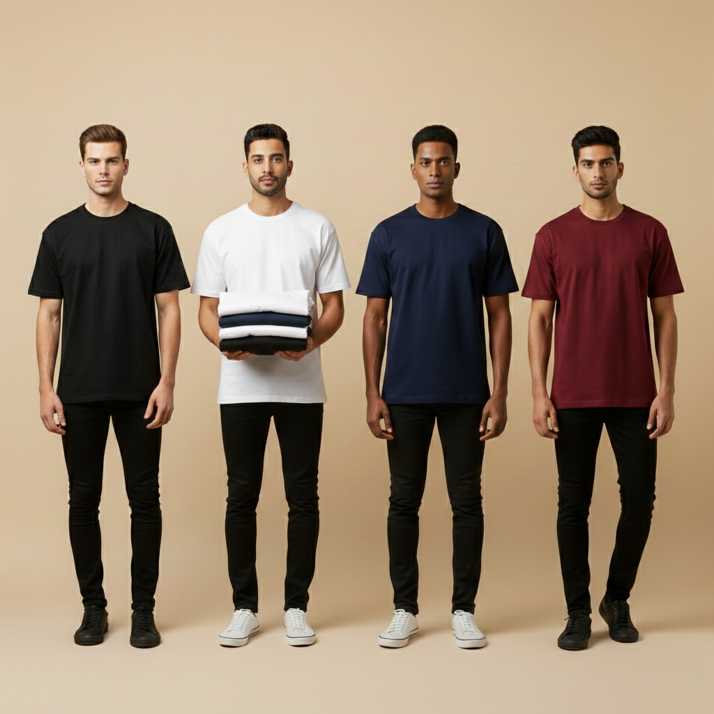 Pack of 4 Oversized t-shirt  (black, white, navy, maroon)
