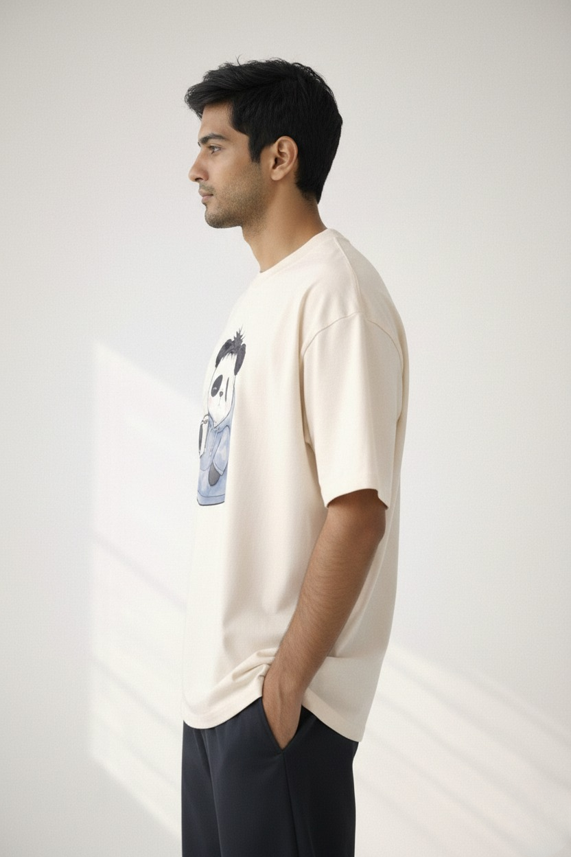 Men’s “Cozy Panda” Graphic Printed T-Shirt – Premium Cotton | Regular & Oversized Fit