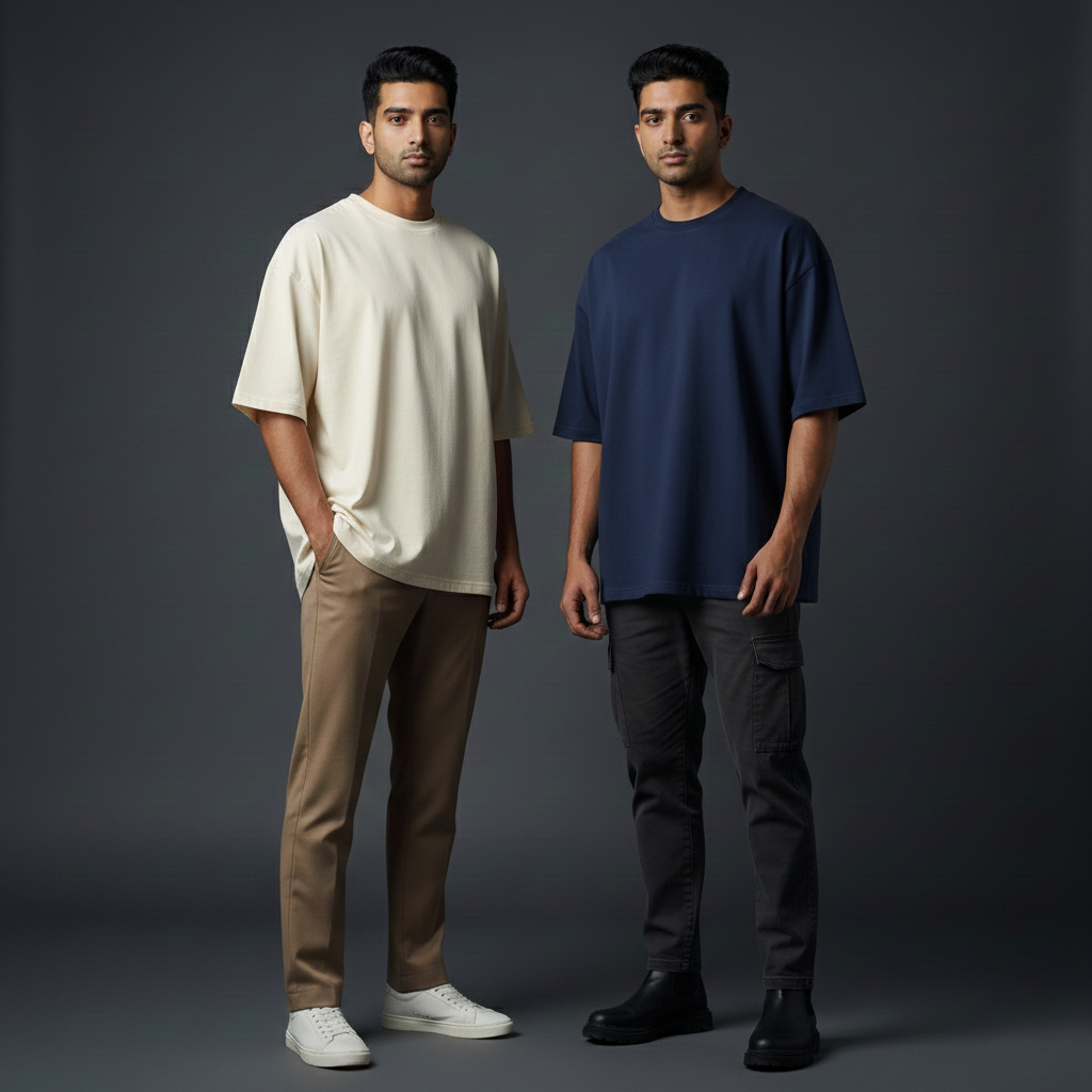 Pack of 2 Oversized t-shirt  (ivory and navy blue)