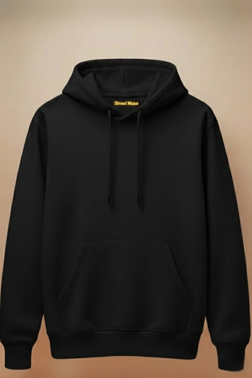 Premium 5-Thread Fleece Hoodie – Black |Unisex | Designed for Everyone