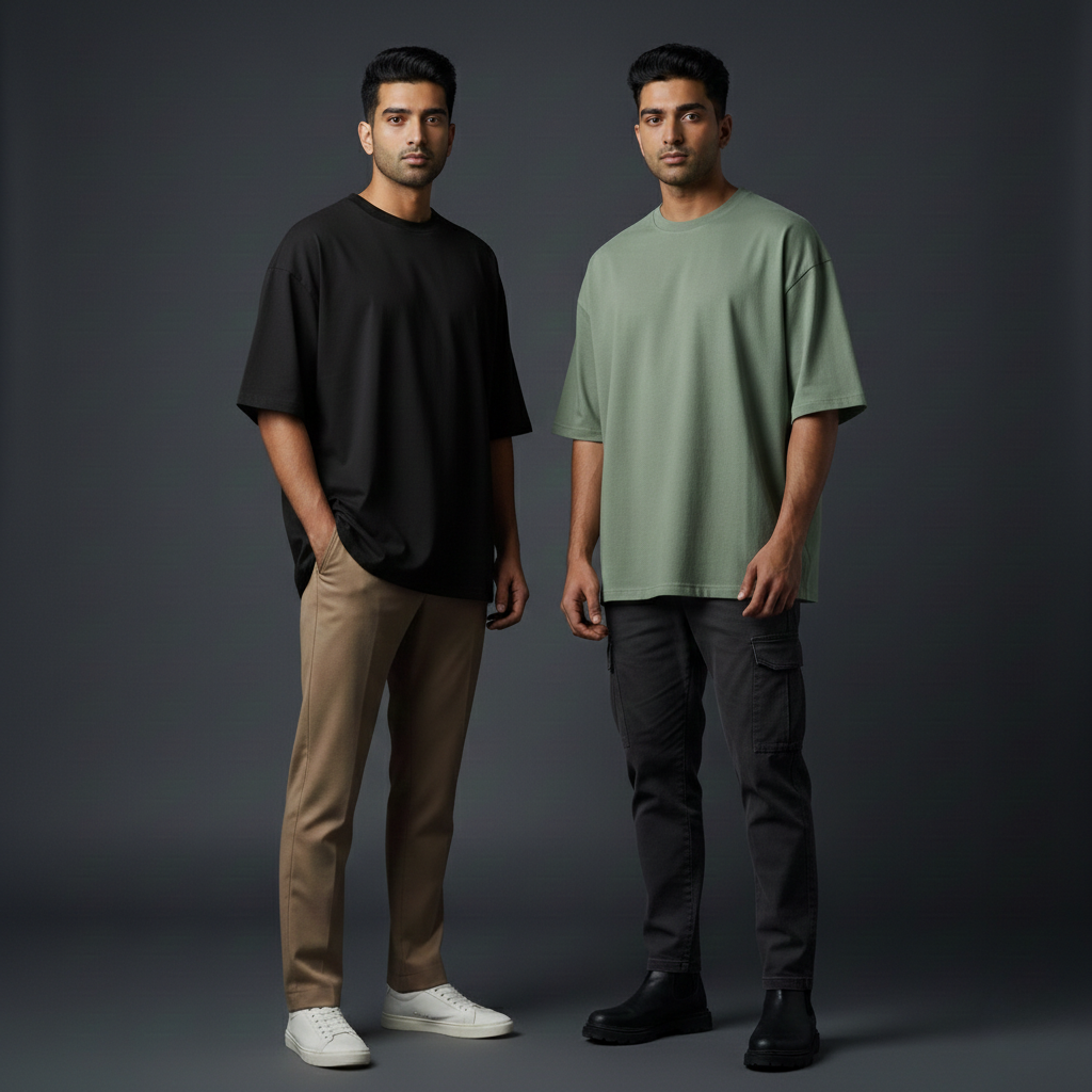 Pack of 2 Oversized t-shirt  (black and sage green)