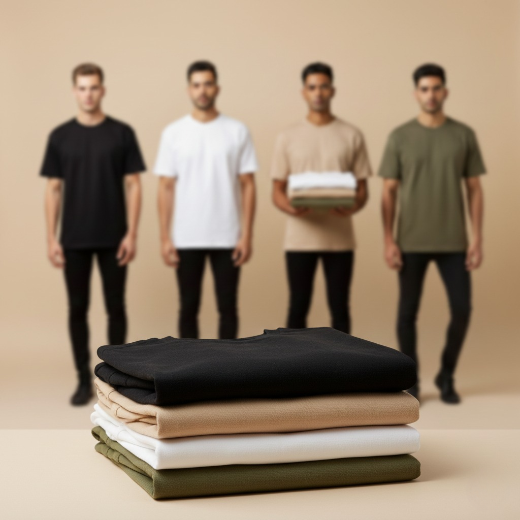 Pack of 4 Oversized t-shirt  (black, white, beige and olive)