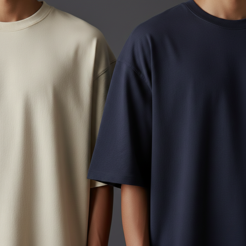 Pack of 2 Oversized t-shirt  (ivory and navy blue)