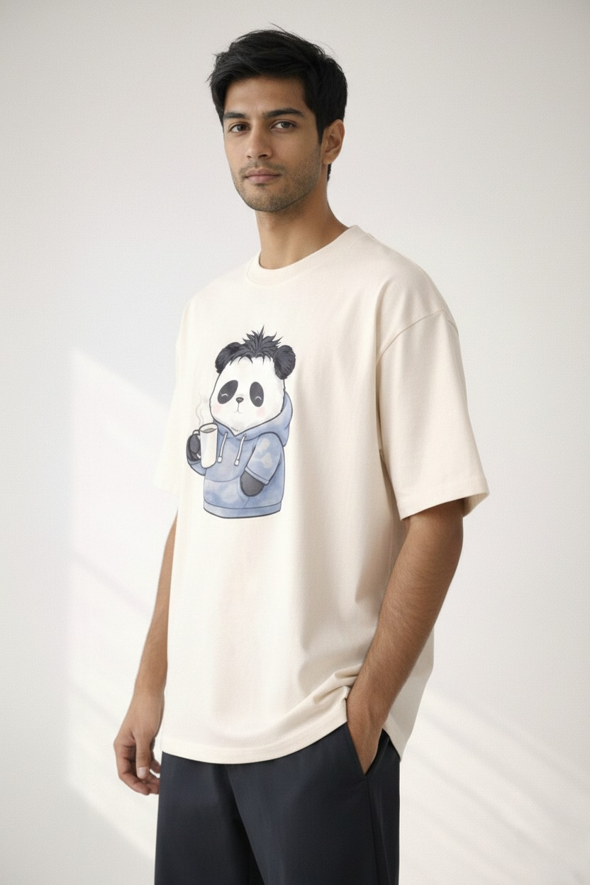 Men’s “Cozy Panda” Graphic Printed T-Shirt – Premium Cotton | Regular & Oversized Fit