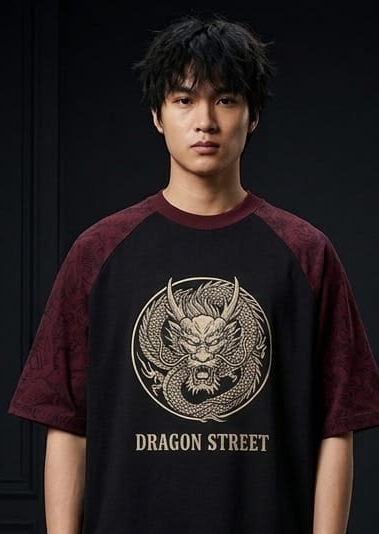 Men’s “Dragon Street” Graphic Printed T-Shirt – Premium Cotton | Regular & Oversized Fit
