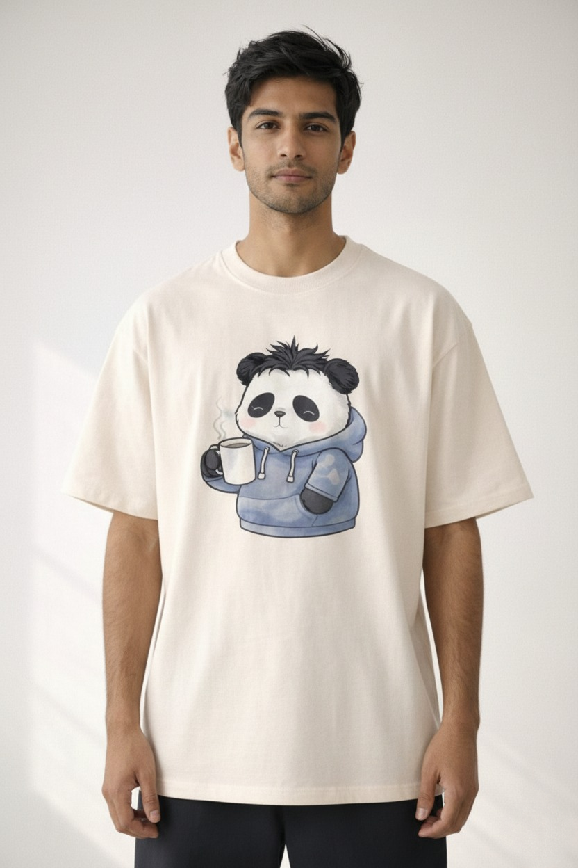Men’s “Cozy Panda” Graphic Printed T-Shirt – Premium Cotton | Regular & Oversized Fit