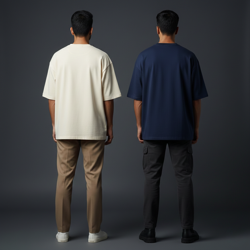 Pack of 2 Oversized t-shirt  (ivory and navy blue)
