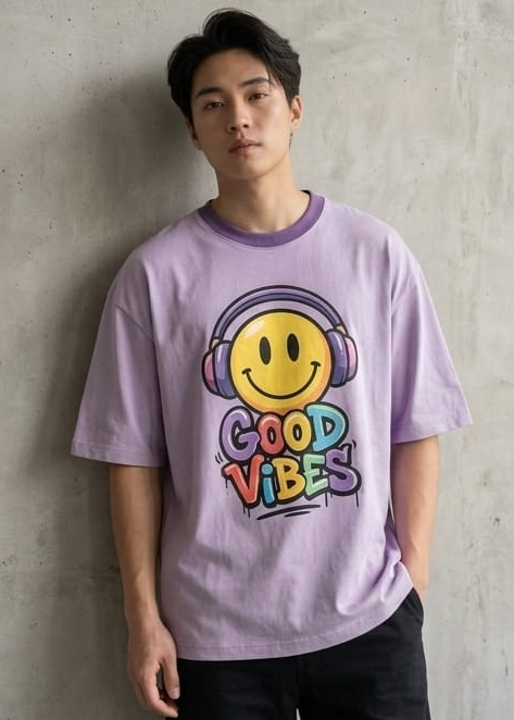 Men’s “Good Vibes” Graphic Printed T-Shirt – Premium Cotton | Regular & Oversized Fit