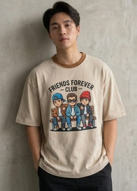 Men’s “Friends Forever Club” Graphic Printed T-Shirt – Premium Cotton | Regular & Oversized Fit