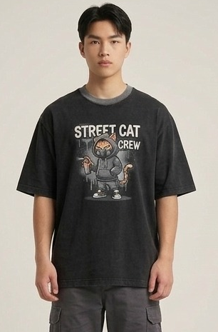 Men’s “Cat Crew” Graphic Printed T-Shirt – Premium Cotton | Regular & Oversized Fit