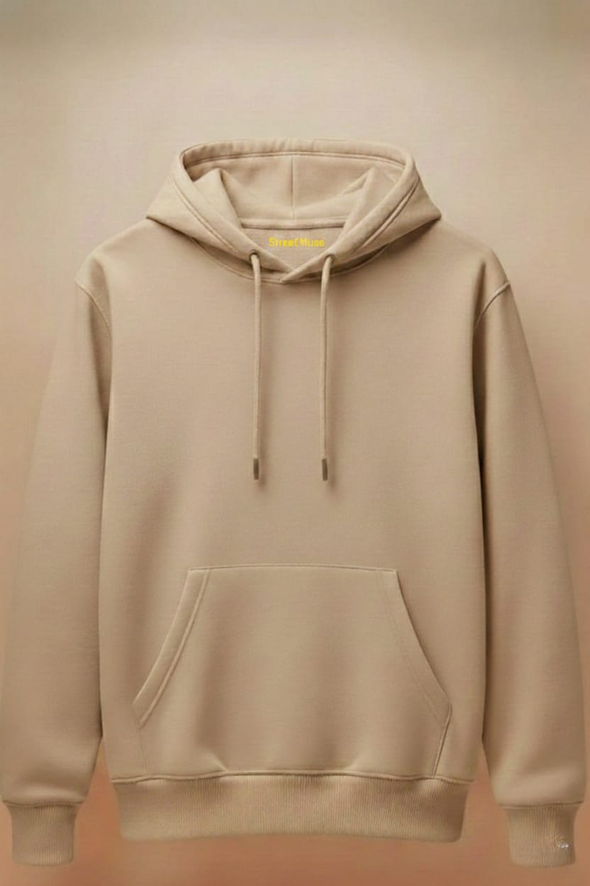 Premium 5-Thread Fleece Hoodie –Beige |Unisex | Designed for Everyone